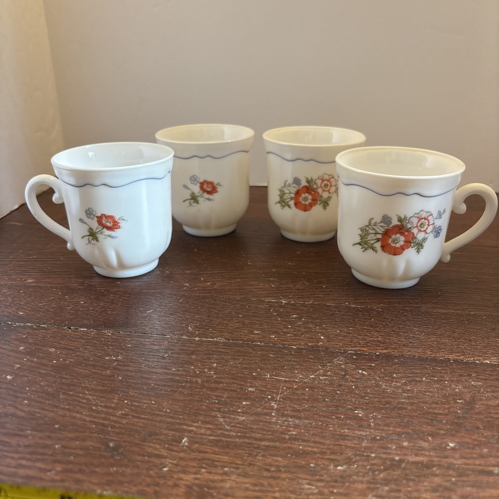 Arcopal Paradise Cups Teacups Coffee Milk Glass Fine China France Pink Flowers-4